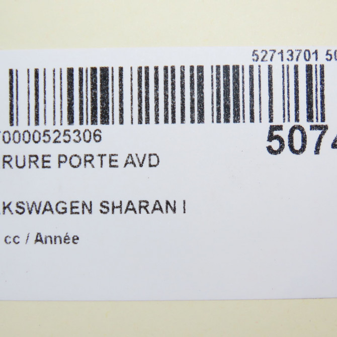 Serrure porte avd occasion VOLKSWAGEN SHARAN I Phase 3 01-2004->09-2010 7M3837016C 6