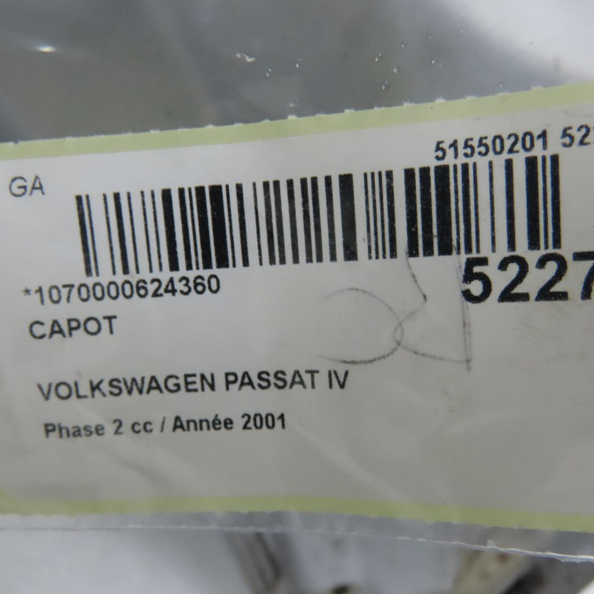 Capot occasion VOLKSWAGEN PASSAT IV Phase 2 10-2000->03-2005 1.9 TDI 130ch 3B0823031K 4
