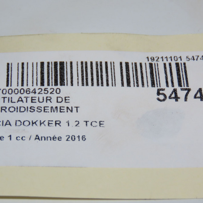 Ventilateur de refroidissement occasion DACIA DOKKER Phase 1 09-2012->... 1.2 TCE 115ch 214816436R 5
