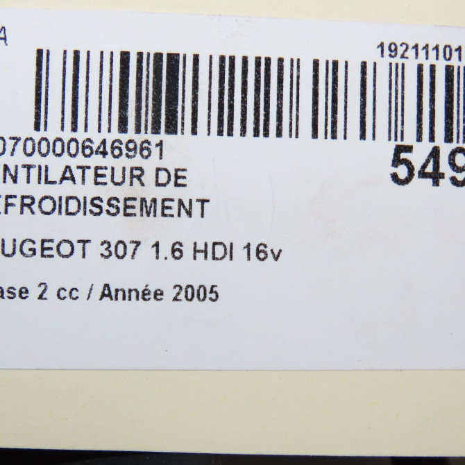 Ventilateur de refroidissement occasion PEUGEOT 307 Phase 2 06-2005->03-2008 1.6 HDI 16v 90ch 1253K2 5