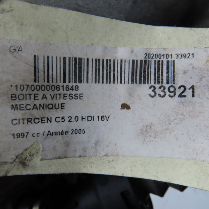 Boîte à vitesse mecanique occasion CITROEN C5 I Phase 2 09-2004->06-2008 2.0 HDI 16v 138ch 2222YW 7