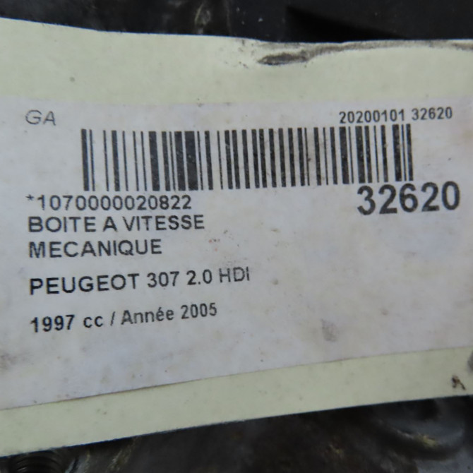 Boîte à vitesse mecanique occasion PEUGEOT 307 Phase 2 06-2005->03-2008 2.0 HDI 16v 136ch 2222YV 7