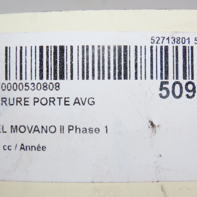 Serrure porte avg occasion OPEL MOVANO II Phase 1 04-2010->... 95530957 8