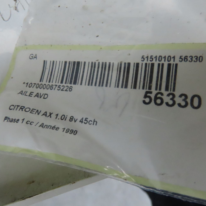 Aile avant droite occasion CITROEN AX Phase 1 01-1987->06-1991 1.0i 8v 45ch 96070965 4