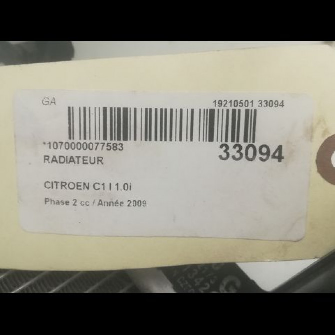 Radiateur occasion CITROEN C1 I Phase 2 11-2008->01-2012 1.0i 1330P4 3