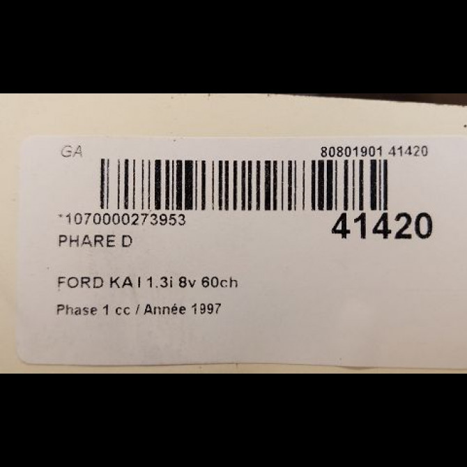Phare droit occasion FORD KA I Phase 1 10-1996->10-2008 1.3i 8v 60ch 1079423 3