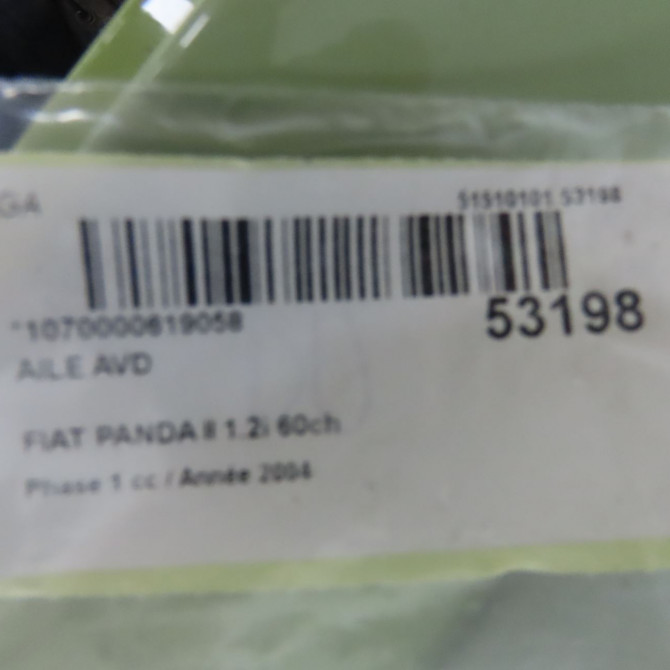 Aile avant droite occasion FIAT PANDA II Phase 1 09-2003->12-2012 1.2i 60ch 46827087 6