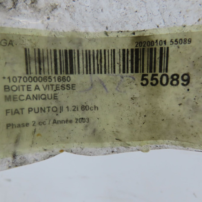Boîte à vitesse mecanique occasion FIAT PUNTO II Phase 2 05-2003->10-2009 1.2i 60ch 55205200 6