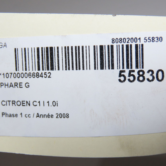 Phare gauche occasion CITROEN C1 I Phase 1 06-2005->11-2008 1.0i 620872 6