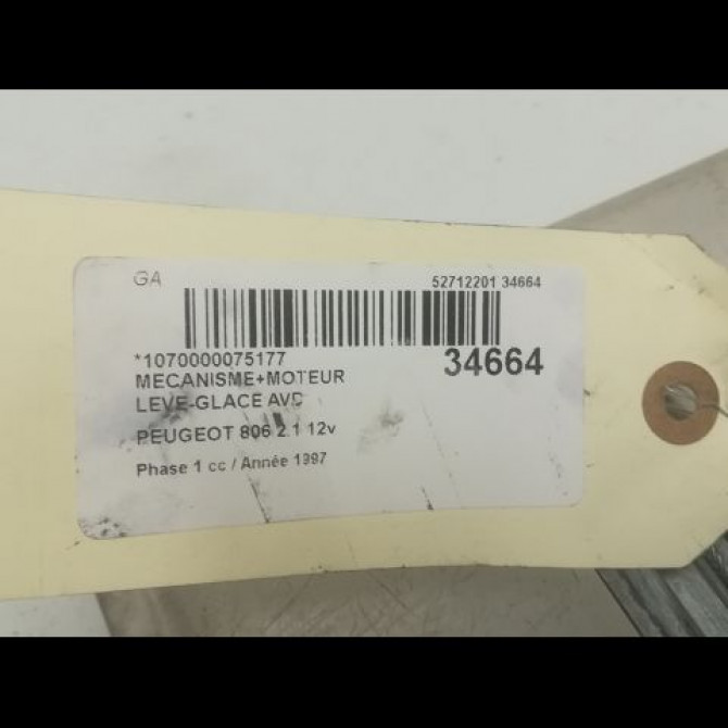 Mecanisme + moteur lève-glace avant droit occasion PEUGEOT 806 Phase 1 06-1994->12-2001 2.1 12v 9222H3 4