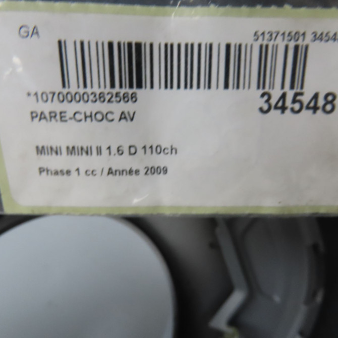 Pare-choc avant occasion MINI MINI II Phase 1 09-2006->12-2010 1.6 D 110ch 51112753999 8