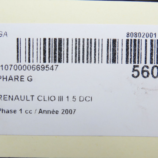 Phare gauche occasion RENAULT CLIO III Phase 1 09-2005->03-2009 1.5 DCI 70ch 260607570R 8