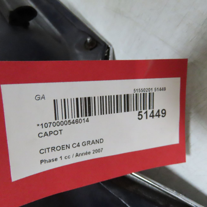 Capot occasion CITROEN C4 GRAND PICASSO I Phase 1 10-2006->09-2013 1.6 HDI 110ch 7901N7 4