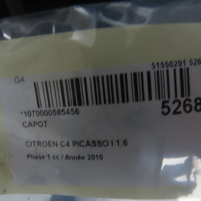 Capot occasion CITROEN C4 PICASSO I Phase 1 01-2007->10-2013 1.6 HDi 16v 110ch 7901N7 6
