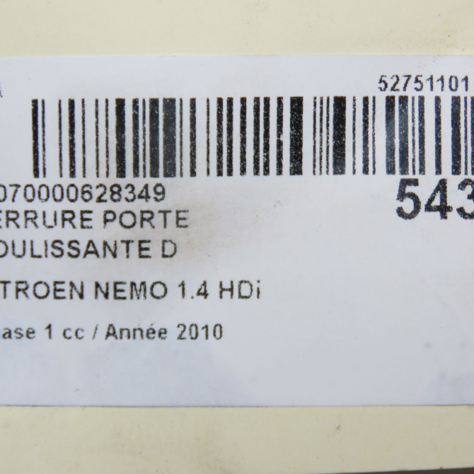 Serrure porte coulissante d occasion CITROEN NEMO Phase 1 09-2008->... 1.4 HDi 1673801980 4