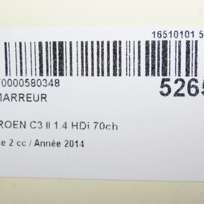 Démarreur occasion CITROEN C3 II Phase 2 03-2013->12-2016 1.4 HDi 70ch 5802Z8 7