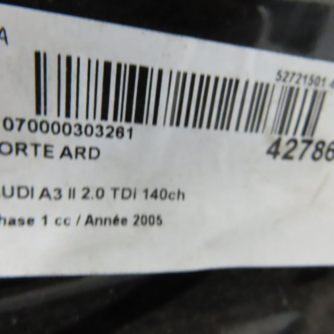 Porte arrière droite occasion AUDI A3 II Phase 1 06-2003->06-2008 2.0 TDi 140ch 8P4833052A 5