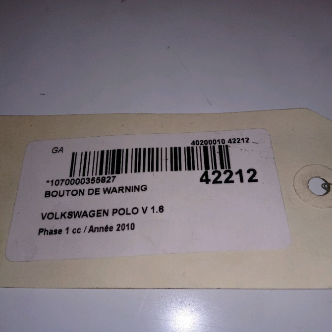 Bouton de warning occasion VOLKSWAGEN POLO V POLO V Phase 1 2009-09-01->2014-05-31 1.6 TDI 75ch 6R0953509B 3
