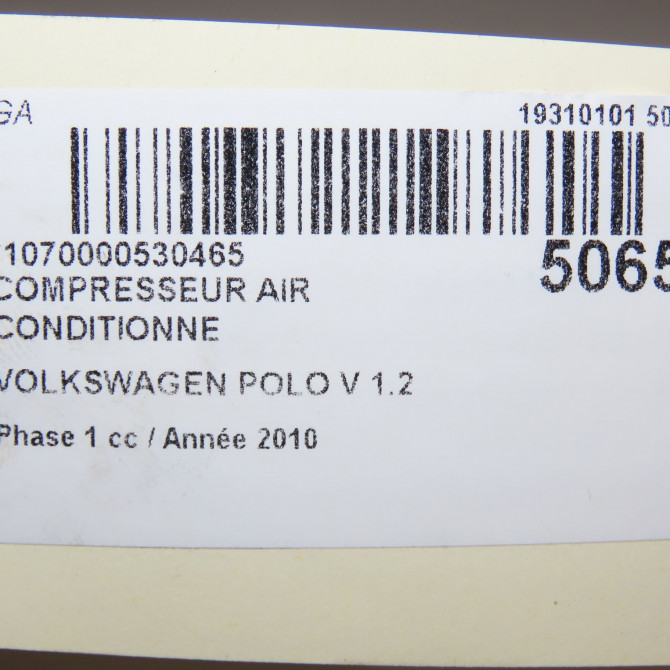 Compresseur air conditionne occasion VOLKSWAGEN POLO V POLO V Phase 1 2009-09-01->2014-05-31 1.2 TDI 75ch 5K0820803K 5