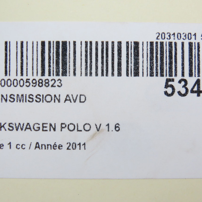 Transmission avant droite occasion VOLKSWAGEN POLO V POLO V Phase 1 2009-09-01->2014-05-31 1.6 TDI 90 6R0407762A 7