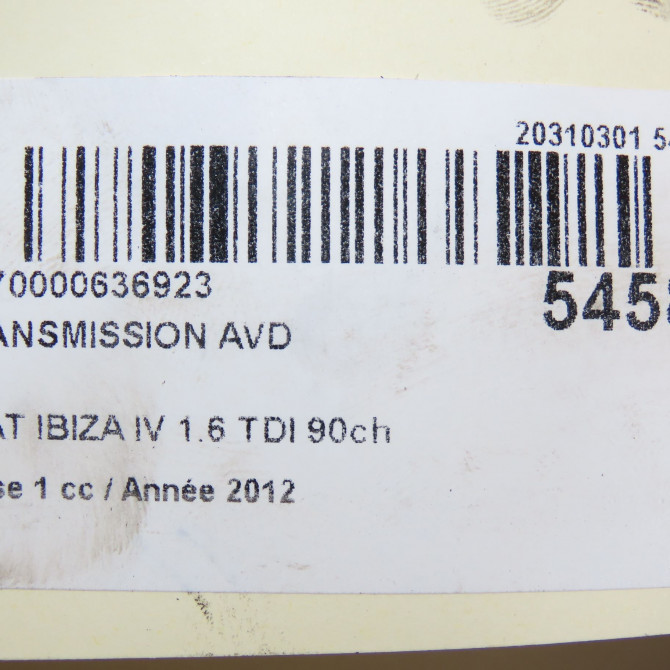 Transmission avant droite occasion SEAT IBIZA IV Phase 1 05-2008->01-2012 1.6 TDI 90ch 6R0407762A 5