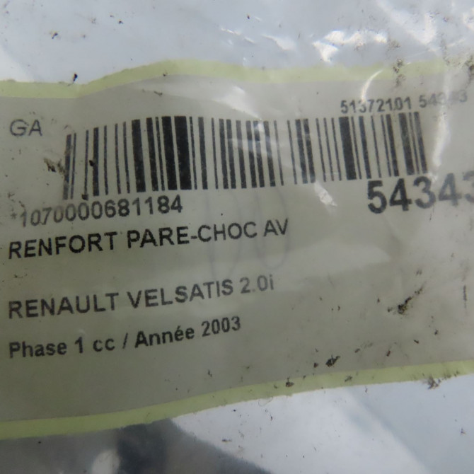 Renfort pare-choc avant occasion RENAULT VELSATIS Phase 1 01-2002->04-2005 2.0i 165ch 7782532397 4