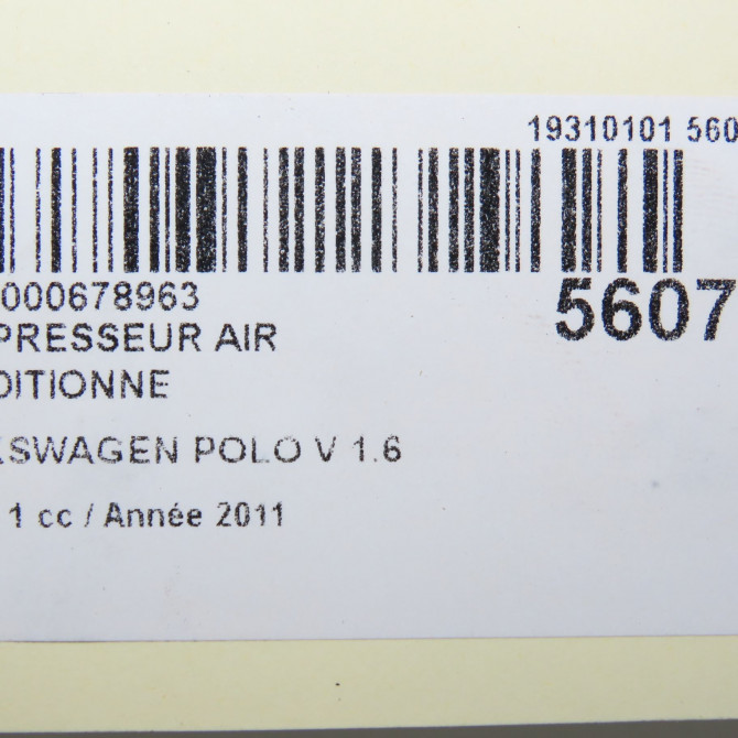 Compresseur air conditionne occasion VOLKSWAGEN POLO V POLO V Phase 1 2009-09-01->2014-05-31 1.6 TDI 90 5K0820803K 8