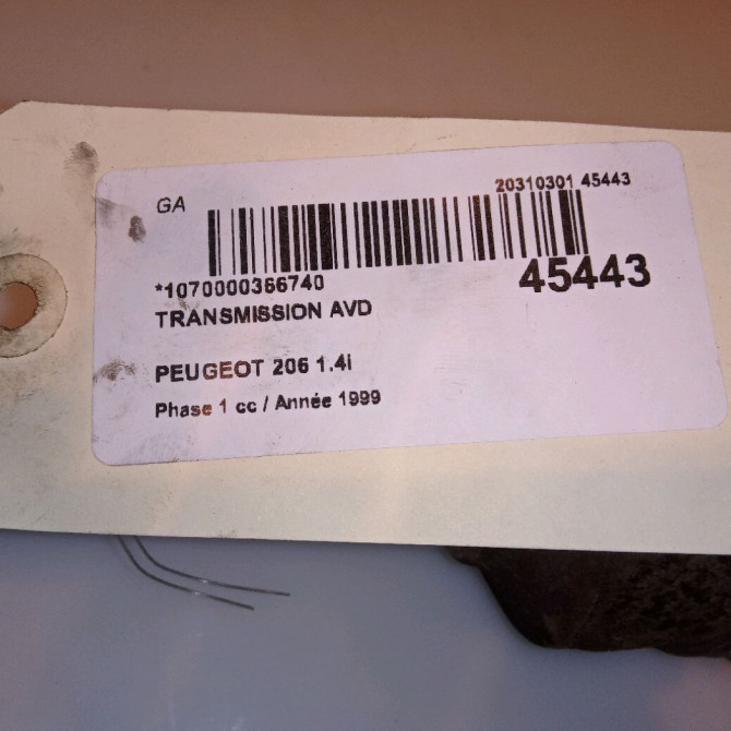 Transmission avant droite occasion PEUGEOT 206 Phase 1 09-1998->03-2009 1.4i 3273CQ 3