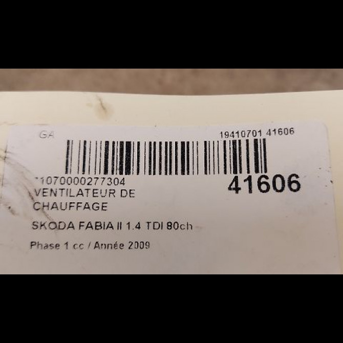 Ventilateur de chauffage occasion SKODA FABIA II Phase 1 05-2007->03-2010 1.4 TDI 80ch 6R1819015A 3