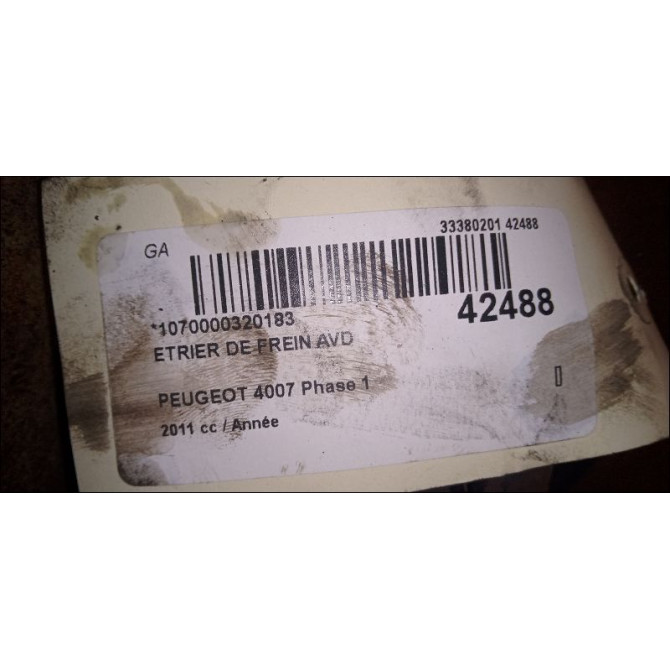 Etrier de frein avant droit occasion PEUGEOT 4007 Phase 1 07-2007->03-2013 4400V0 4