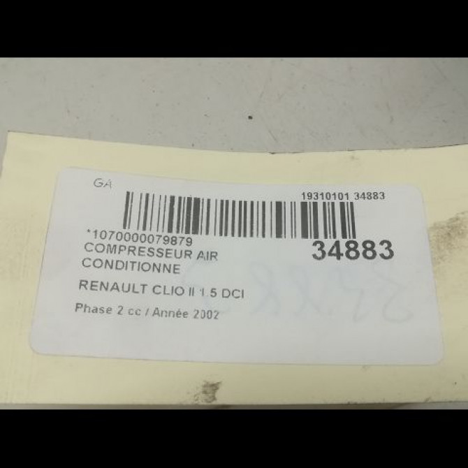 Compresseur air conditionne occasion RENAULT CLIO II Phase 2 06-2001->07-2006 1.5 DCI 65ch 8200953358 5