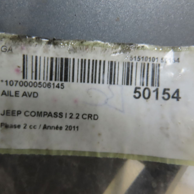 Aile avant droite occasion JEEP 146 Phase 1 04-1995->04-1999 2.2 CRD 136ch 4