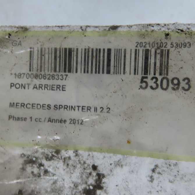 Pont arriere occasion MERCEDES SPRINTER II Phase 1 06-2006->... 2.2 CDI 129ch 7