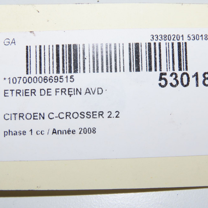 Etrier de frein avant droit occasion CITROEN C-CROSSER Phase 1 04-1995->04-1999 2.2 HDI 160ch 4400V0 6