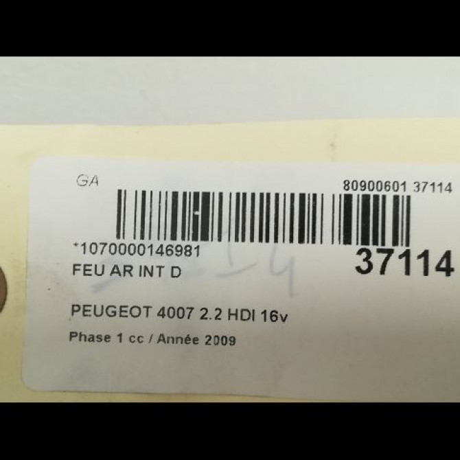 Feu arrière intérieur droit occasion PEUGEOT 4007 Phase 1 07-2007->03-2013 2.2 HDI 16v 6351EH 3