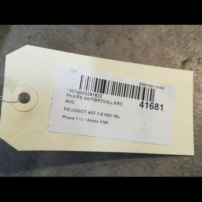 Phare antibrouillard avant gauche occasion PEUGEOT 407 Phase 1 04-2004->07-2008 1.6 HDI 16v 620836 4