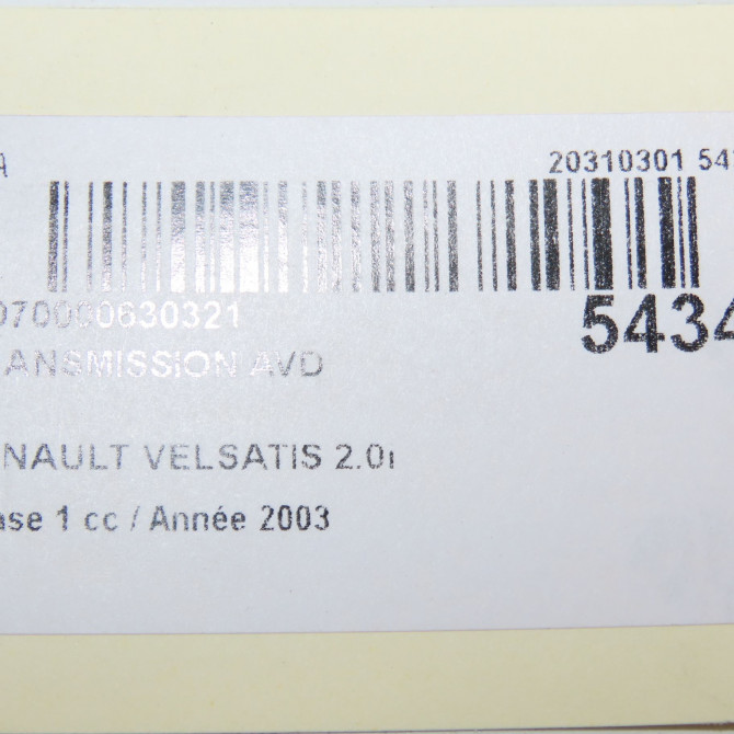 Transmission avant droite occasion RENAULT VELSATIS Phase 1 01-2002->04-2005 2.0i 165ch 8200387365 5