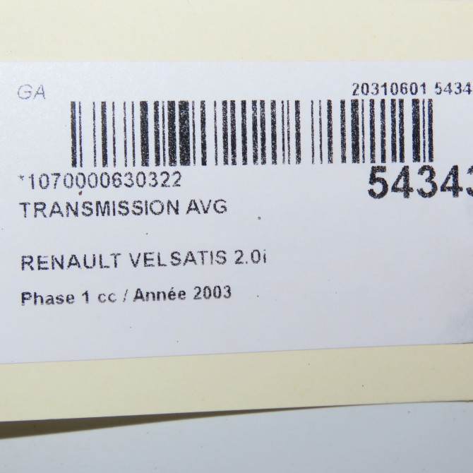 Transmission avant gauche occasion RENAULT VELSATIS Phase 1 01-2002->04-2005 2.0i 165ch 8200470138 5