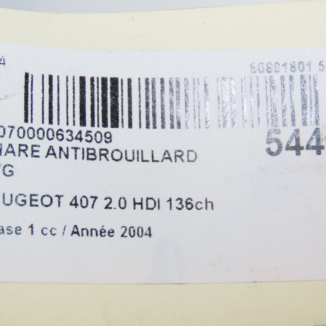 Phare antibrouillard avant gauche occasion PEUGEOT 407 Phase 1 04-2004->07-2008 2.0 HDI 136ch 620836 6