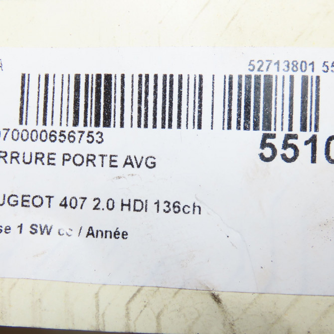 Serrure porte avg occasion PEUGEOT 407 phase 1 SW 07-2004->07-2008 2.0 HDI 136ch 9135FN 4