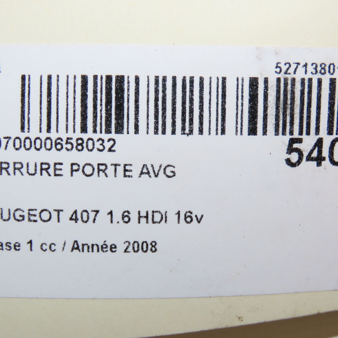 Serrure porte avg occasion PEUGEOT 407 Phase 1 04-2004->07-2008 1.6 HDI 16v 9135FN 4