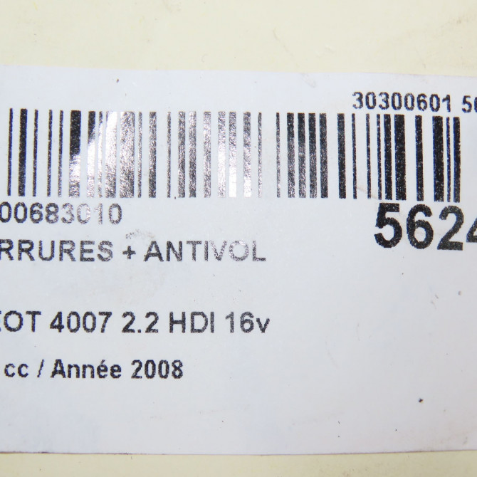 Kit serrures + antivol occasion PEUGEOT 4007 Phase 1 07-2007->03-2013 2.2 HDI 16v 7