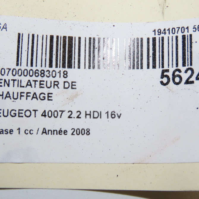 Ventilateur de chauffage occasion PEUGEOT 4007 Phase 1 07-2007->03-2013 2.2 HDI 16v 7