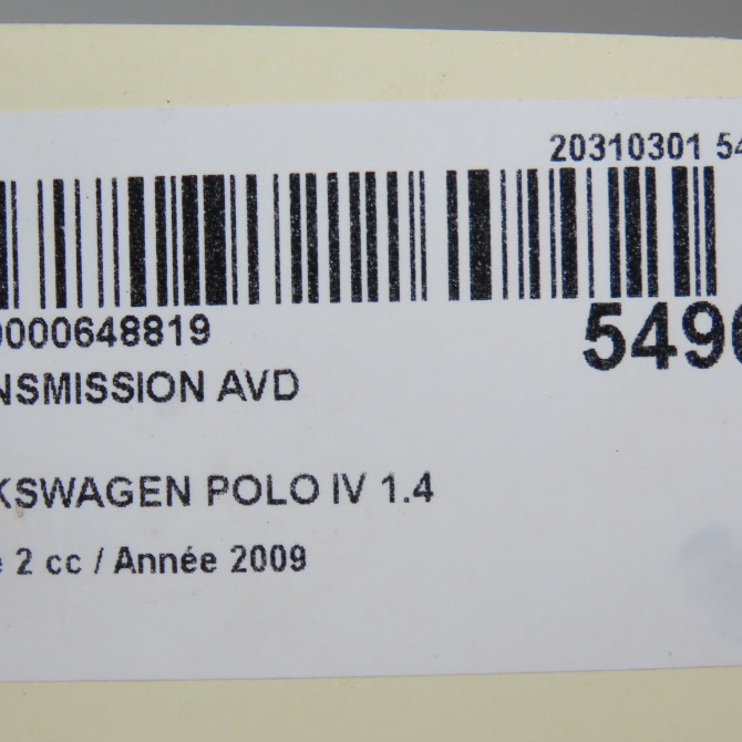 Transmission avant droite occasion VOLKSWAGEN POLO IV Phase 2 05-2005->09-2009 1.4 TDI 70ch 6Q0407272DM 7