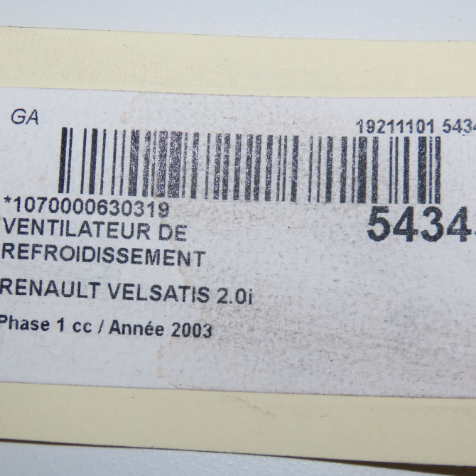 Ventilateur de refroidissement occasion RENAULT VELSATIS Phase 1 01-2002->04-2005 2.0i 165ch 7701067591 7