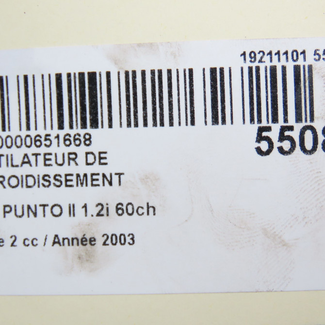 Ventilateur de refroidissement occasion FIAT PUNTO II Phase 2 05-2003->10-2009 1.2i 60ch 51738357 5