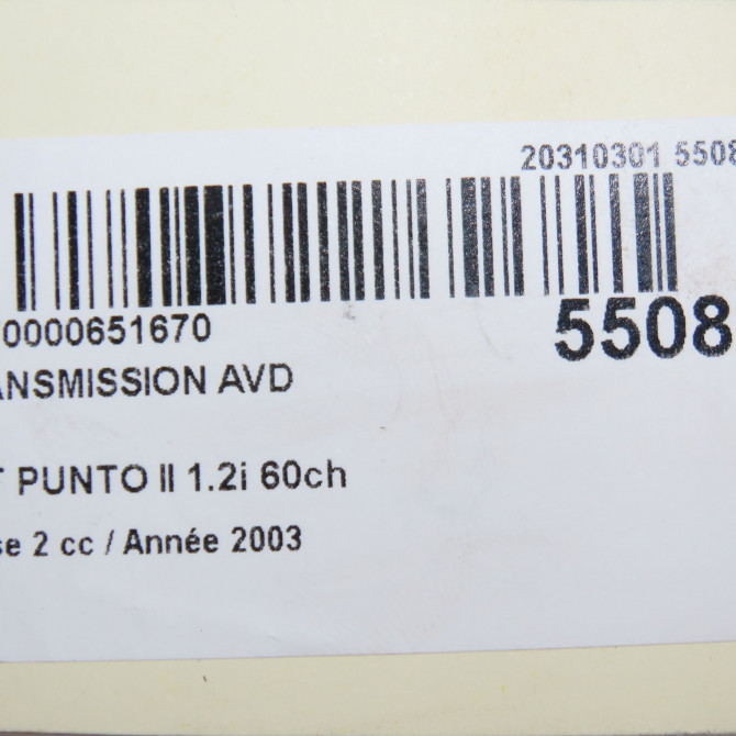 Transmission avant droite occasion FIAT PUNTO II Phase 2 05-2003->10-2009 1.2i 60ch 46307467 6