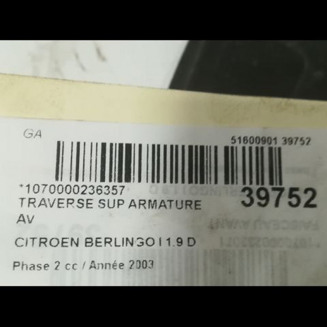 Traverse supérieure armature avant occasion CITROEN BERLINGO I Phase 2 11-2002->10-2010 1.9 D 2