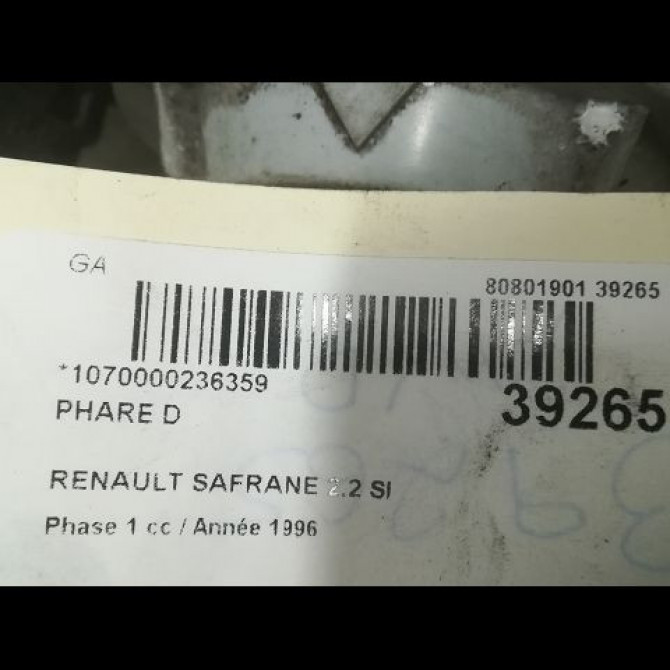Phare droit occasion RENAULT SAFRANE Phase 1 04-1992->09-1996 2.2 SI 137ch 7701035043 3
