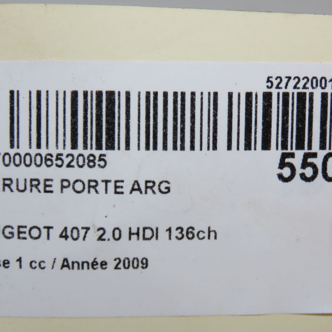 Serrure porte arg occasion PEUGEOT 407 Phase 1 04-2004->07-2008 2.0 HDI 136ch 9137Q8 8